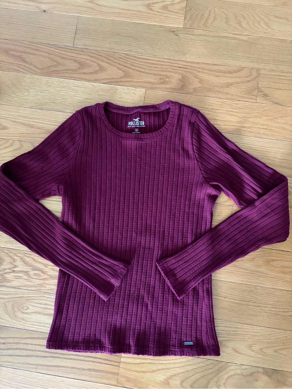 Hollister Ribbed Long-Sleeve Crew in Deep Wine